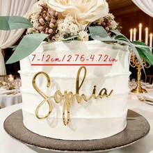 1pc Customized Laser Cut Acrylic Nameplate, Wedding Birthday Party Age Name Cake Topper, Table Number Card, Guest List Label, Suitable For S-Size With Number Decoration, Quinceanera Supplies, Mirror, Aesthetic - F-wedding Cake Name Label - View 3