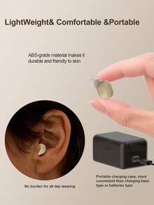 Rechargeable Hearing Amplifier Suitable For Elderly, Volume Adjustable, Noise Reduction, With Portable Charging Case - Black - View 2