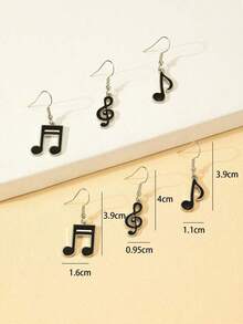 3Pairs Set Enamel Music Note Design Minimalist Personalized Earrings For Daily Wear Gift For Women Girls Fashion Jewelry 2024 New  Earring Accessories 1GH3 - 彩色 - 查看 4