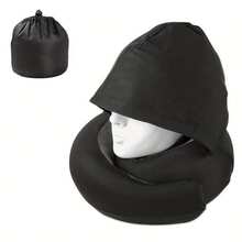 Fashionable, Convenient, Soft Travel Neck Pillow U-Shaped | Ergonomic Airplane Cervical Pillow, Compact And Portable, With A Light-Blocking Hood Design, Easy For Resting, Comes With A Storage Drawstring Bag, Suitable For Airplanes, Hotels, Commuting, Satin Polyester - A - 查看 10