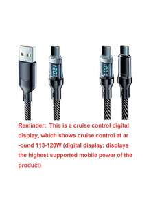 120W 超快充 USB A 转 Type-C 数据线，带 LED 数字显示屏，磨砂表面，6A 大电流，兼容 POCO 手机，生日、情人节、母亲节礼物 - 彩色 - 查看 10