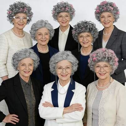 Elegant Gray Curly Wigs For Women – Includes Optional Grey Wavy Synthetic Old Lady Wig & Pink Rollers & Glasses & Pearl Necklace & Eyeglass Chains Accessories – Perfect For Holiday, Party Costume, Theater, Daily Fashion & Stage Performance, Ideal For Grandmas, Actresses, Granny Or Anyone Embracing Vintage Glamour. Great Gift Idea For Birthdays, Christmas Decors