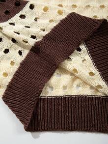 Unisex Colorblock Striped Mesh Breathable Loose Fit Crew Neck Short Sleeve Knit Top, Spring/Summer - Khaki - View 8