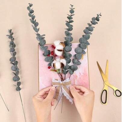 1/15/30 lá và cành bạch đàn nhân tạo, cành hoa bạch đàn giả, thích hợp trang trí trong nhà/ngoài trời, bình hoa cưới, bó hoa cô dâu, vòng hoa tự làm, mùa cưới, Ngày của Mẹ, cành hoa bạch đàn.