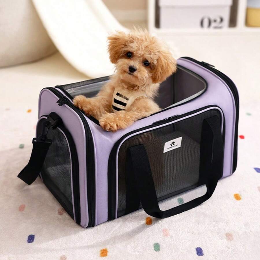 1个便携式可折叠宠物包,适用于体重低于20磅的小型犬/猫,符合航空公司规定的软面宠物旅行包,采用透气网布和拉链封口,轻便耐用,配有肩带和顶部提手,是飞机、汽车、通勤、户外野餐、露营、看兽医等场合的理想选择,男女通用宠物旅行必备品。 - 彩色 - 查看 1
