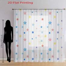 2pcs Vibrant Star-Patterned Tulle Curtains Feature Soft Pink, Blue, And Yellow Star Designs In A 2D Flat Print. They Are Semi-Transparent, Rod-Mountable, And Suitable For Living Rooms, Bedrooms, And Game Rooms. - Multicolor - 2pcs - View 10