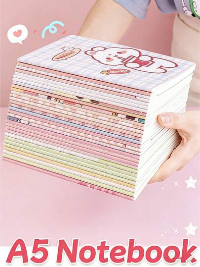 Bộ sổ tay hoạt hình A5 - 30 tờ/60 trang giấy dày, giấy dày bảo vệ mắt, ghi lại cảm hứng mọi lúc, nhật ký di động phù hợp cho trường học và văn phòng, viết không lem mực, bảo vệ mắt, thích hợp để ghi chú, lập danh sách việc cần làm và nhật ký du lịch, bao bì đầy đủ họa tiết.