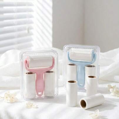 Bộ dụng cụ lăn bụi mini tiện lợi - 1 tay cầm + 3 cuộn thay thế, keo dính chắc chắn giúp loại bỏ lông thú cưng, dễ sử dụng, tay cầm có thể tái sử dụng, không cần điện, thích hợp cho thú cưng/quần áo/thảm/ghế xe hơi, vật dụng thiết yếu cho người nuôi thú cưng.