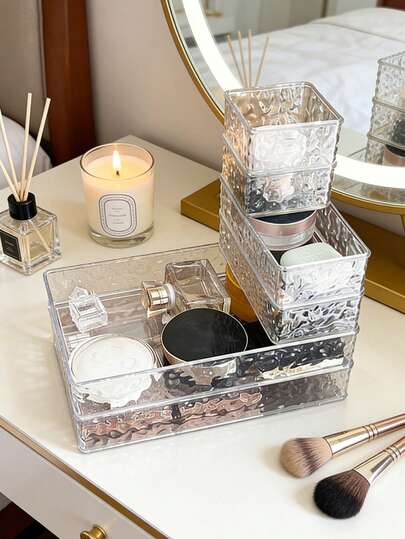 1/4/6pcs Stackable Transparent Makeup Organizer Drawers, Durable PET Cosmetic Storage Trays, Drawer Organizers, Makeup & Jewelry Organizer, Bathroom Vanity Countertop Display Rack, Beauty Accessories & Home Decor, Perfect Storage Solution For Beauty Enthusiasts