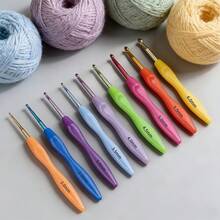 9pcs Colorful Plastic Handle Crochet Hook Set, Comfortable Non-Slip, Durable Aluminum Alloy Hooks, Multi-Size Yarn Knitting Tools - 9pcs - View 2