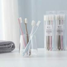 4 peças/3 peças/2 peças Escovas de Dente Adulto em Cores Pastel, Cerdas Macias, Pacote Familiar, Cabeça Larga, Minimalista e Elegante - Multicolorido - Visão 12