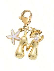 1pc A-Z Alphabet Gold Bubble Letter Cute Pendant Keychain, Shell And Starfish Accessories, Keychain, Ring Bag, Backpack Pendant, Car Pendant, Perfect Vacation, Shopping, Beach, Camping, Wallet And Handbag Accessories.Suitable For Women, Friends, Classmates Gift Decoration, Fashion Creative Design Birthday Gift Accessories, Summer Bag Charms, Ladies' Fashion Accessory, Durable Metal Keyring, Aesthetic Gift Idea, Novelty Keychain, Back To School Car Accessories Goth Y2k - 多色的 - 查看 6