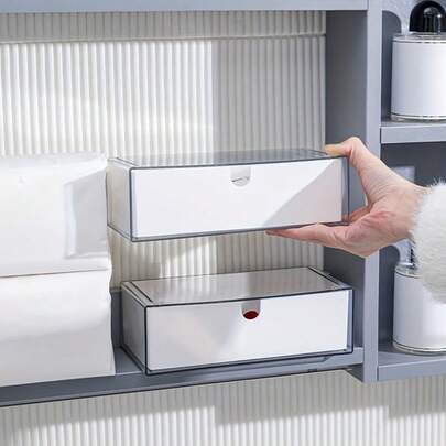 2pcs Stackable Makeup Storage Boxes, Bathroom Mirror Cabinet And Drawer Organizer Containers, Home Storage And Organization, Bedroom, Vanity