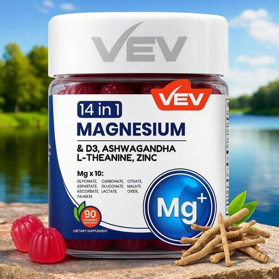 VEV Magnesium Complex Gummies For Mood Resilience – 14-In-1 Sugar-Free Vegan Formula With Ashwagandha, L-Theanine, D3 & Zinc, Supports Cortisol Balance & Focus, 90 Count Mixed Berry - 1 mặt hàng - Xem 1
