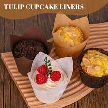 100/200 chiếc giấy lót bánh cupcake hình hoa tulip chống dầu mỡ, kích thước tiêu chuẩn, dùng để nướng bánh cupcake trong các dịp cưới hỏi, sinh nhật, kỷ niệm, tiệc tùng, Giáng sinh (Nâu, Màu tự nhiên, Trắng) - Xem 3