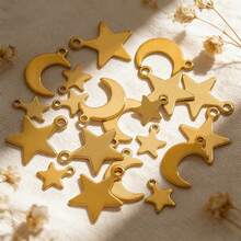 20pcs 304 Stainless Steel 18K Gold-Plated Moon And Star Pendant DIY Charm Jewellery Necklace Making Accessories Women's Stainless Steel Jewellery Handmade Components - Pendant - View 7
