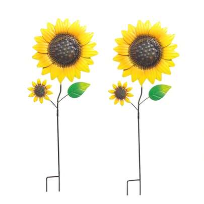 户外花园装饰，向日葵花园插牌，春季装饰，摇头金属花，庭院艺术品，适用于户外庭院草坪露台装饰，仿真装饰花