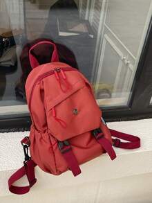 大容量背包，新款休闲韩版书包，小众女士旅行包，通勤包 - 紅色 - 查看 8