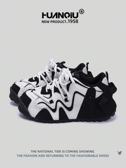 HUANQIU 2026新款男鞋，男士运动鞋，厚底休闲鞋，时尚多功能轻便舒适系带运动鞋，软底休闲鞋，跑步鞋，黑白四季鞋