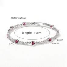 S925 Silver Shiny Red Heart CZ Chain Bracelet, Delicate Daily Wear, Minimalist Elegant Gift - Red and White - View 7