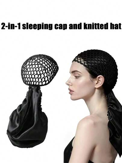 1pc 2-In-1 Cuffed Hat, Crocheted Hair Net Sleeping Cap, Multi-Functional Design Suitable For Wearing At Home Or Outdoors, Combining Hair Care Benefits And Fashionable Practicality