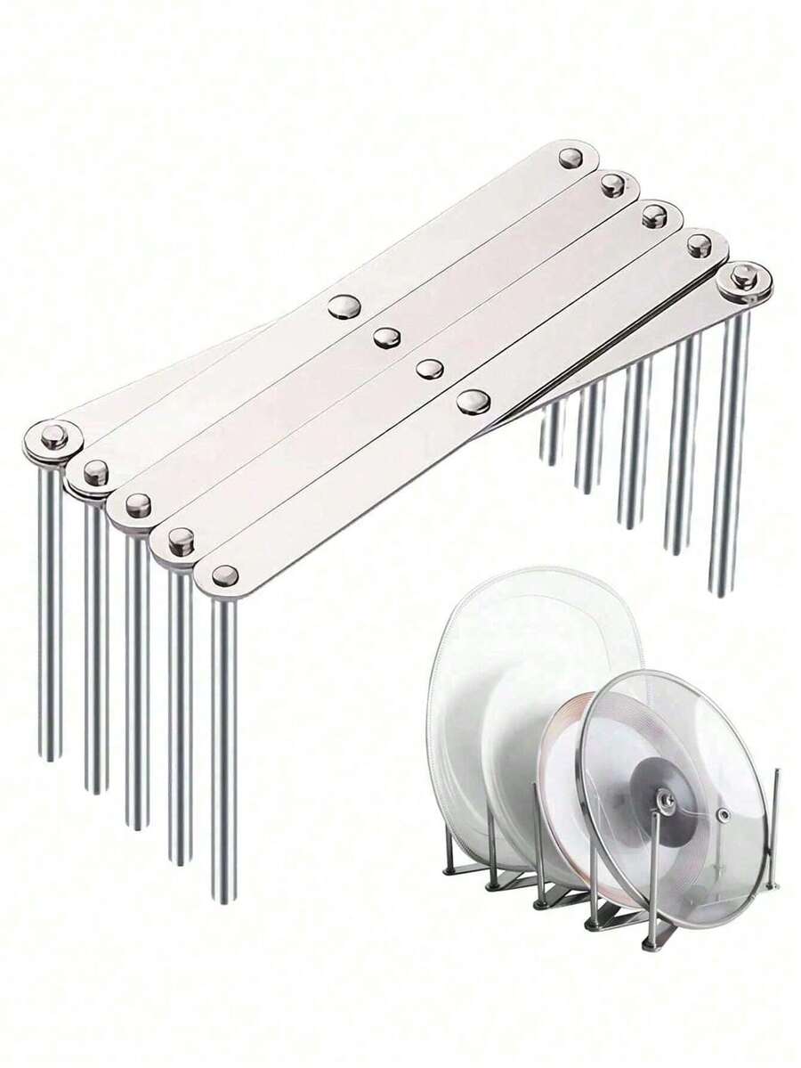 1个厨房不锈钢锅架，侧边锅盖架，伸缩折叠式收纳整理架