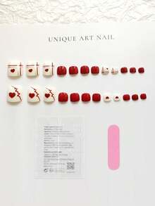 24pcs/Box Heart-Shaped Shiny Silver Nail Stickers, Brightening Red, Includes 1 Jelly Gel & 1 Nail File, Suitable For Women & Girls - Multicolor - View 6