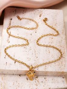 1pc Ocean Style Starfish Shell Seahorse Fish Pendant Necklace, Stainless Steel Necklace For Women, Bohemian Layered Necklace, 45cm - Yellow Gold - View 7