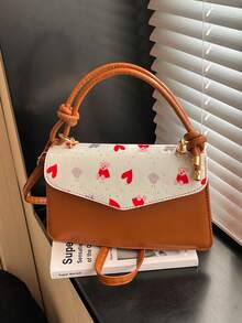 新款清新樱桃时尚别致甜美拼接法式奢华单肩斜挎包 - 棕色 - 查看 10