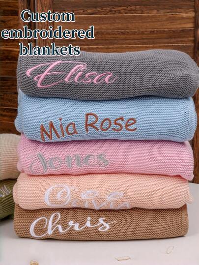 Manta de punto bordada personalizada, manta bordada con letra personalizada, manta de punto, regalo para recién nacido, manta bordada personalizada para cochecito de bebé, manta para niños, como primer regalo para bebé por nacer, regalo para nueva mamá, manta multiusos, adecuada para sofá, cama, coche, cochecito, patio y talla grande