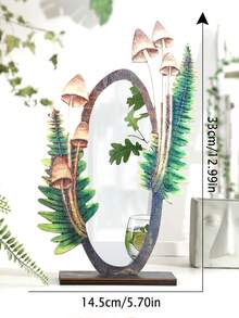 1pc-Bohemian Vintage Fern & Mushroom Print Tabletop Mirror - Decorative Oval Desktop Mirror For Bedroom, Living Room & Home Aesthetic, Blending Practical Functionality With Cozy Ambiance, A Must-Have Decor Piece To Elevate Your Home - Multicolor - View 10