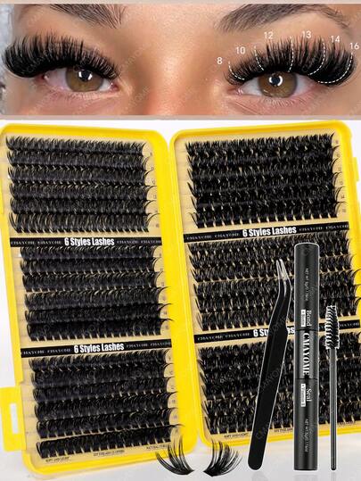 CMAYOME Mixed Size D-Curl Eyelash Glue Set, Including 10D, 20D, 30D, 40D, 50D, 60D, 80D, 100D, 120D, 150D. Russian Curling False Eyelashes, Soft Cat Eye Lashes, Natural Soft Fluffy Fake Lashes With Mild Smoky Effect. DIY Eyelashes, Suitable For Night Out, Cosplay, Dating, Daily Life, Party, Stage, Travel. Ideal Gift For Mother's Day, Easter, Thanksgiving, Christmas, Halloween Makeup, Also Essential For Beginners.