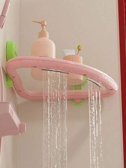 Estantería de almacenamiento inspirada en la dopamina, estante de baño triangular de color crema, decoración de esquina de baño y ducha montada en la pared sin taladrar