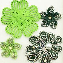 4pcs Green Crystal Flower DIY Handmade Sewing Decoration For Clothes, Shoes, Bags - Green Rhinestone Flowers - View 6