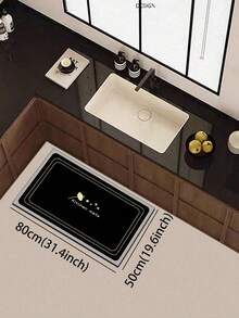 1 pieza Alfombra de gel de sílice para la cocina, color de base negro con doble ribete dorado formando un marco rectangular redondeado, decorada con un patrón minimalista de olla amarilla, estrellas y el texto "Alfombras de cocina", presentando un estilo de cocina elegante y lujoso. Adecuado para la cocina, el baño, la entrada, la lavandería, el dormitorio, la sala de estar y otros espacios. - Multicolor - Ver 7