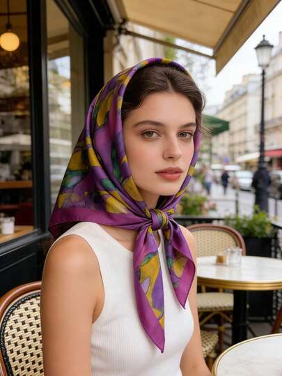 1pc Bandana Faux Silk Tie-Dye Geometric Pattern Neckerchief Headscarf