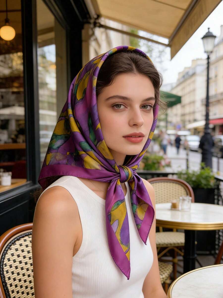 1件 仿丝扎染几何图案方巾/头巾 - 彩色 - 查看 1