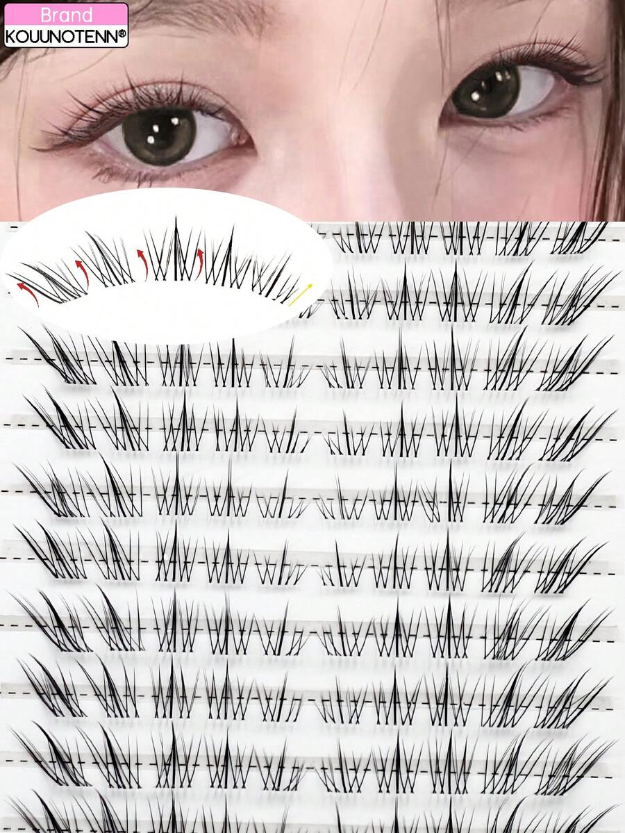 100 cặp mi giả hình mèo hoạt hình tự nhiên, trong suốt - Mật độ cao, mềm mại, cong chữ C, dài 12mm, dày 0.07mm, phù hợp cho người mới bắt đầu tự làm mi giả.