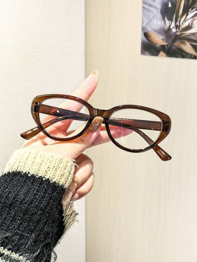 1 PC Women's Oval Glasses Frame Solid Color Polycarbonate Frame Lightweight And Pressure-Free Casual Style Suitable For Commute Office With Glasses Box
