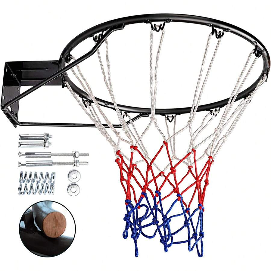 Dripex Basketball Rim 18'' (45cm) Full Size Replacement Outdoor Wall Door Mounted With All Weather Net Solid Steel 18 Inch - Black - View 1