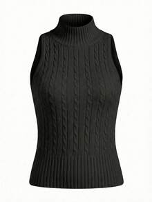 Áo tank top dệt kim màu trắng không tay dành cho nữ, kiểu dáng ôm sát thanh lịch kiểu Pháp màu đen. - màu đen - Xem 6
