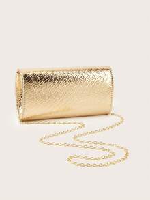 Women's Clutch Bag, Champagne Color Evening Bag, Envelope Bag With Lid, Fashion Luxury Snake Skin Bag, Portable Cosmetic Bag, Wallet, Solid Color, Detachable Shoulder Strap, Business Commute, Wedding Season, Vacation Season, Ball, Party, Holiday Gathering - Champagne - View 8