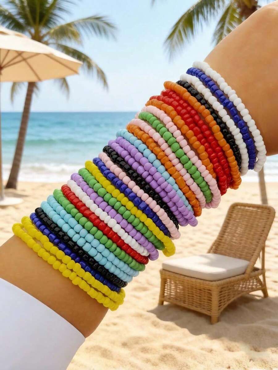 imoli 30pcs/Set Bohemian Style Colorful Beaded Bracelet Set, Stackable Bracelets Suitable For Women, Beach Vacation, Festivals, Jewelry Gift