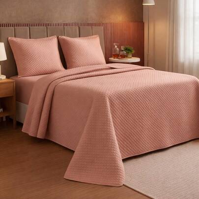 Colcha Cobre Leito Matelado Liso Queen 3 Peças