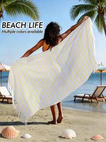 1pc/2pcs Set Striped Turkish Beach Towel - 39"X 71"/99 X 180 Cm Extra Large Sand-Proof Quick Dry Compact Cotton Beach Towel, Suitable For Beach, Bathroom, Swimming Pool, Travel, Yoga, Camping - Multicolor - View 10