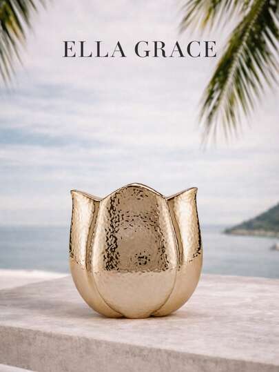 ELLA GRACE- Bolso de mano con forma de tulipán de textura martillada en color dorado metálico, cadena, bolso de fiesta elegante para boda y eventos, bolso de hombro y bolso de mano