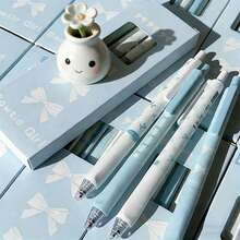 1 Set/4pcs Ergonomic Soft Grip Pens, High-Quality Student Exam Quick-Drying Pens, 0.5mm Black Retractable Ballpoint Pens - Blue - View 9