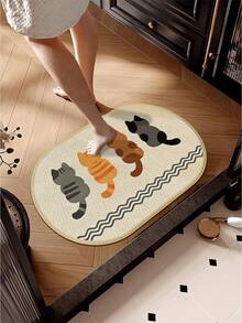 1 pieza Alfombra de baño con diseño de gato de dibujos animados, alfombra de lino, fácil de cuidar, para entrada del baño, alfombra de baño para inodoro, esencial para dormitorio, decoración de baño, decoración interior, decoración del hogar, primavera/verano, decoración navideña - multicolor - Ver 11