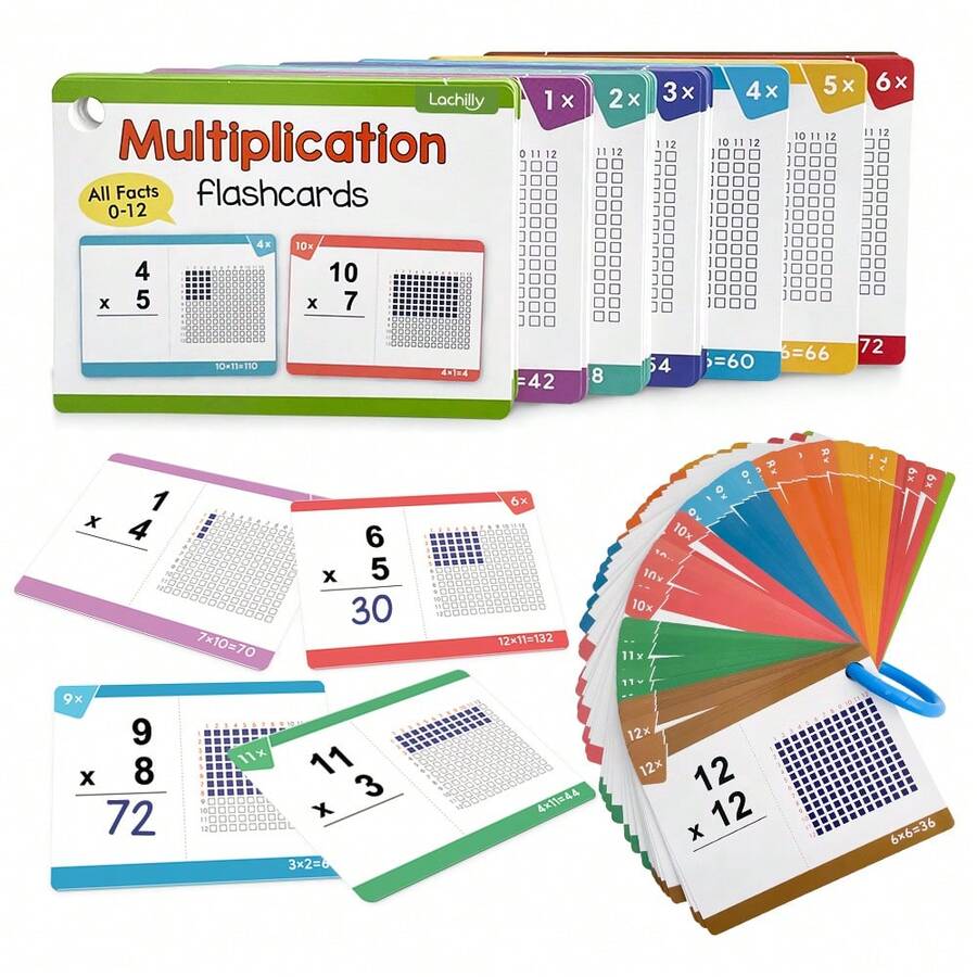Lachilly 85pcs 2nd-4th Grade Math Flash Cards 0-12 Multiplication Facts Learning Cards Reusable Math Training Teaching Aids For Students