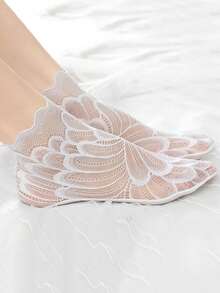 1/5/10双装蕾丝镂空时尚女士羽毛蕾丝隐形弹力舒适薄款女士蕾丝镂空浅口袜 - 彩色 - 查看 9